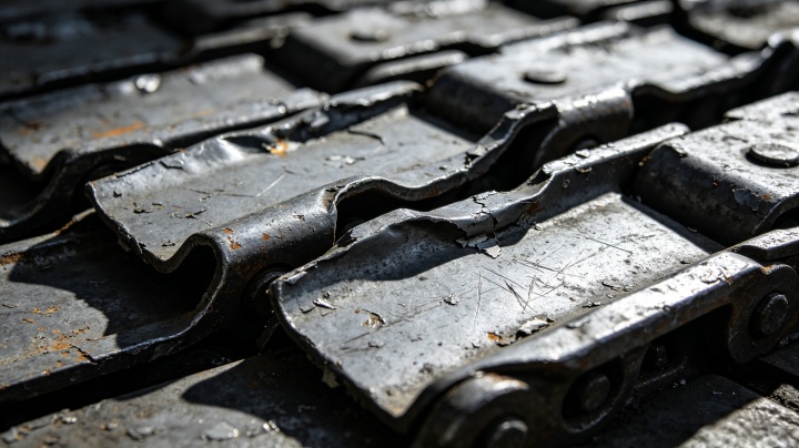 Torn and worn conveyor belt damaged by sharp scrap metal and abrasive recyclable materials causing costly downtime in recycling operations