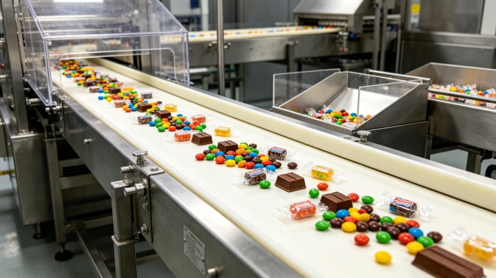 Food grade conveyor belt in meat processing line