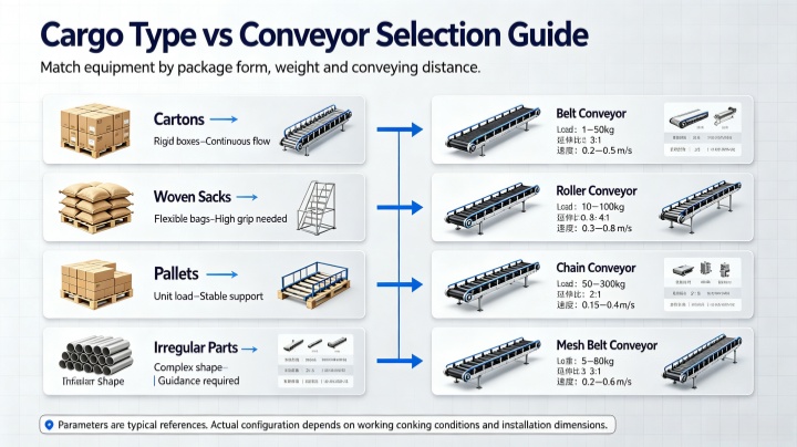 Truck loading conveyor selection guide by freight type and load capacity