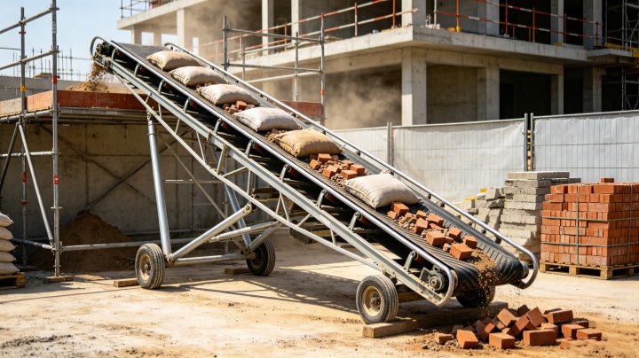 Foldable belt conveyor in action at truck loading dock, efficiently handling package transfer between warehouse and vehicle