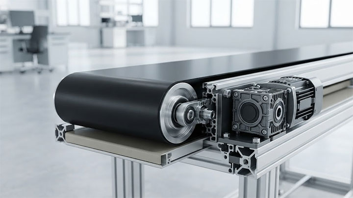 Precision roller and drive mechanism of industrial flat belt conveyor