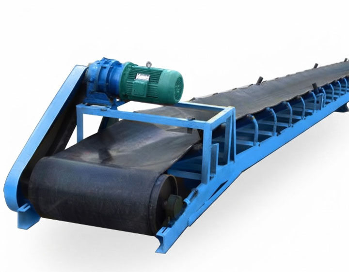 Heavy Duty Roller Bed Belt Conveyor with Blue Frame and Drive Motor