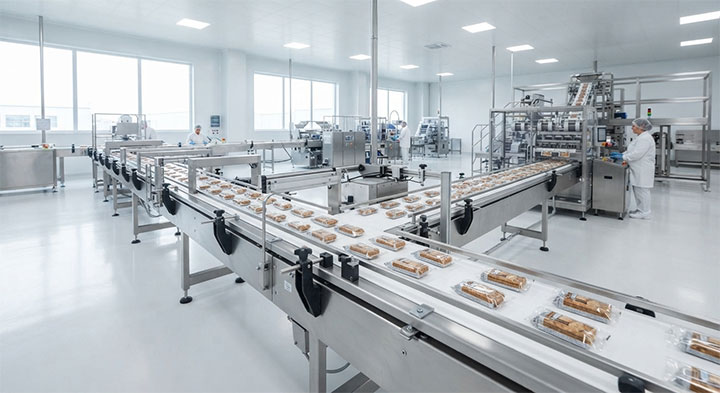 Stainless steel belt conveyor for food processing and packaging lines