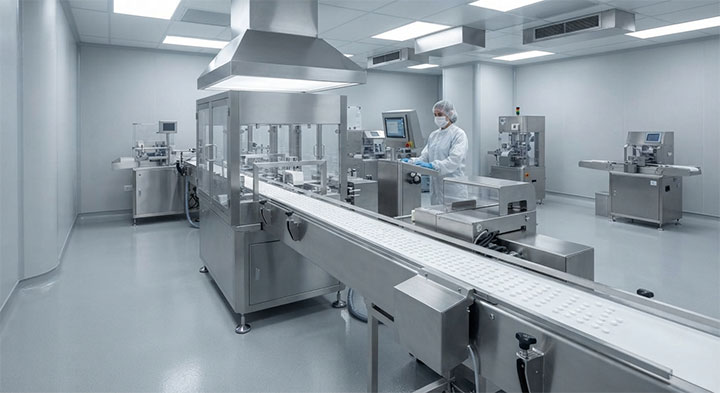 Sterile stainless steel conveyor system for pharmaceutical cleanrooms