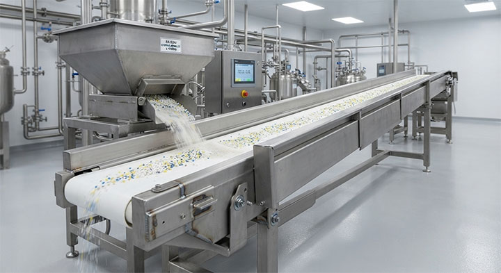 Corrosion-resistant stainless steel conveyor for chemical and fertilizer handling