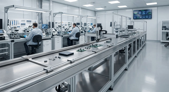 Anti-static stainless steel conveyor for electronics precision assembly
