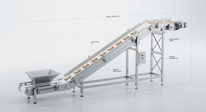 Custom layout Z-type inclined stainless steel conveyor system
