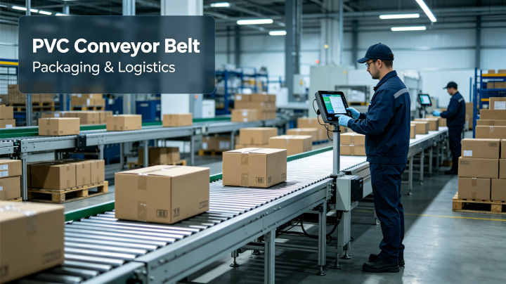 PVC conveyor belt working on packaging logistics production line