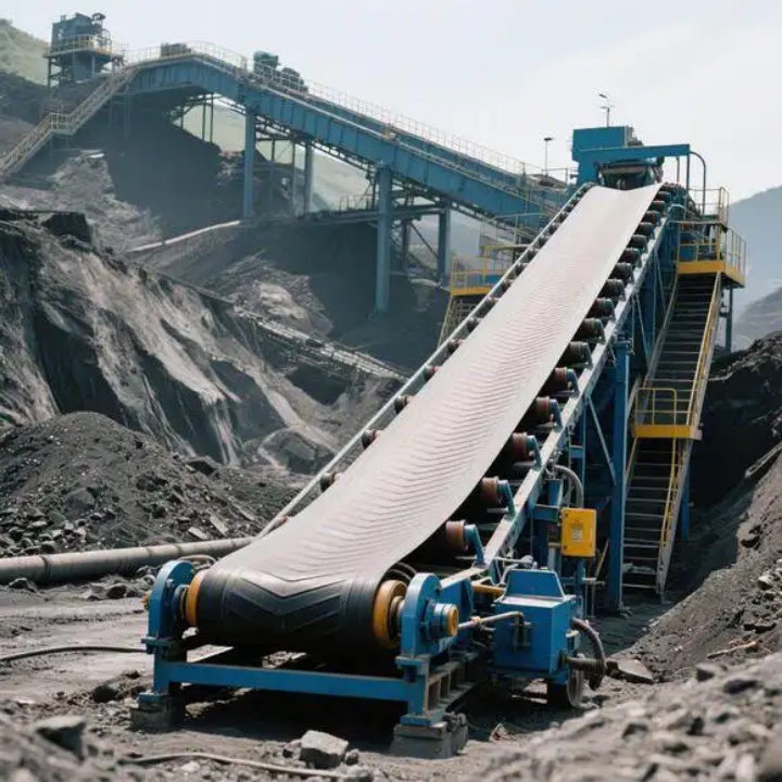 inclined‑coal‑handling‑belt‑conveyor‑transporting‑lump‑coal